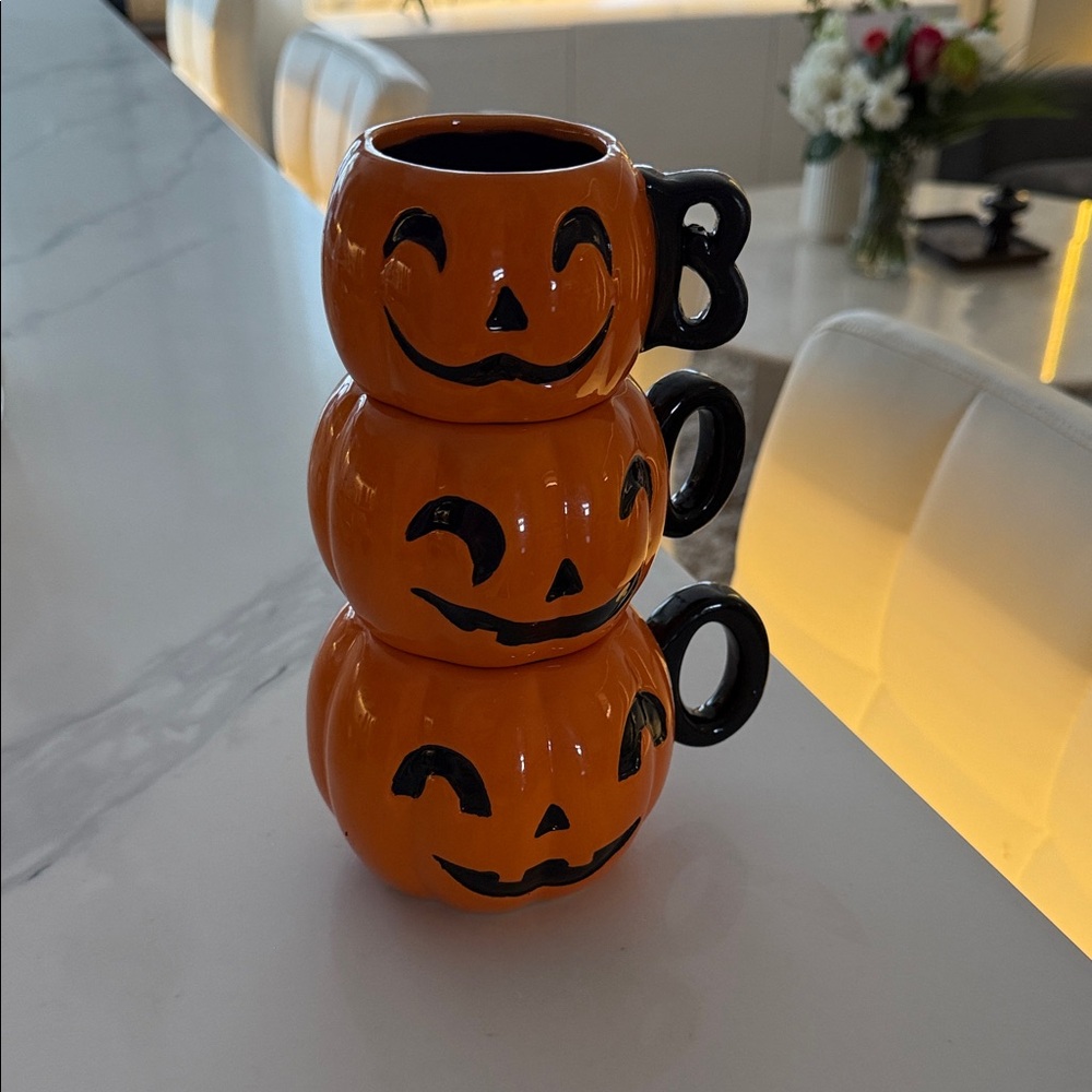 Stacked Pumpkin Face Mugs